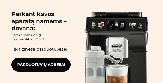 Tik fizinėse parduotuvėse! Perkant kavos aparatą namams – dovana.